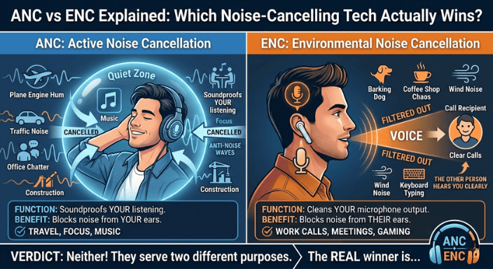 ANC vs ENC Explained: Which Noise-Cancelling Tech Actually Wins?
